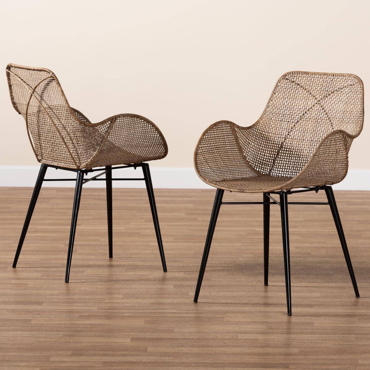 bali & pari Ballerina Rattan and Metal Dining Chair: Handcrafted, Bohemian Design - thumbnail 8