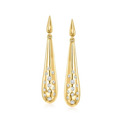 Ross-Simons 0.25 ct. t.w. Diamond Long Drop Earrings in 18kt Yellow Gold