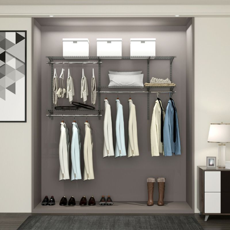 Costway Custom Closet Organizer Kit 3 to 5 FT Wall-mounted Closet System w/Hang Rod Grey, 4 of 7