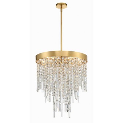 Antique Gold 5-Light Chandelier with Hand Cut Crystal Strands
