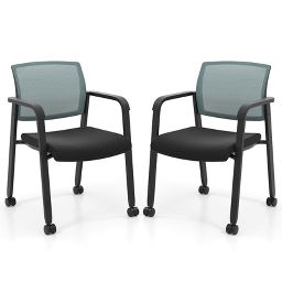 Costway Conference Chairs Set of 2/4 Stackable Office Guest Mesh Chair Waiting Room Wheels