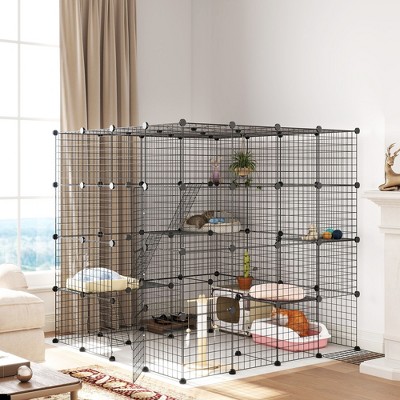 PawHut Cat Cage Indoor, DIY 4 Tier Cat Enclosure with Ramps, Jumping Platforms, Doors, for 1-3 Cats, 3 x 3 x 4, Black
