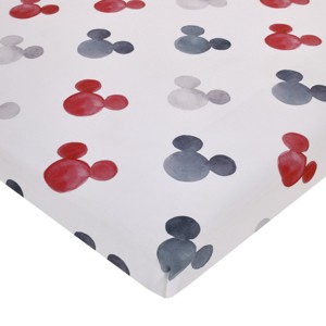 NoJo Disney Mickey Mouse - Black, White, Gray and Red Watercolor Mickey Ears Nursery Fitted Mini Crib Sheet - 1 of 4