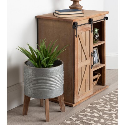 Gavri Galvanized Metal Planter with Rustic Wood Stand