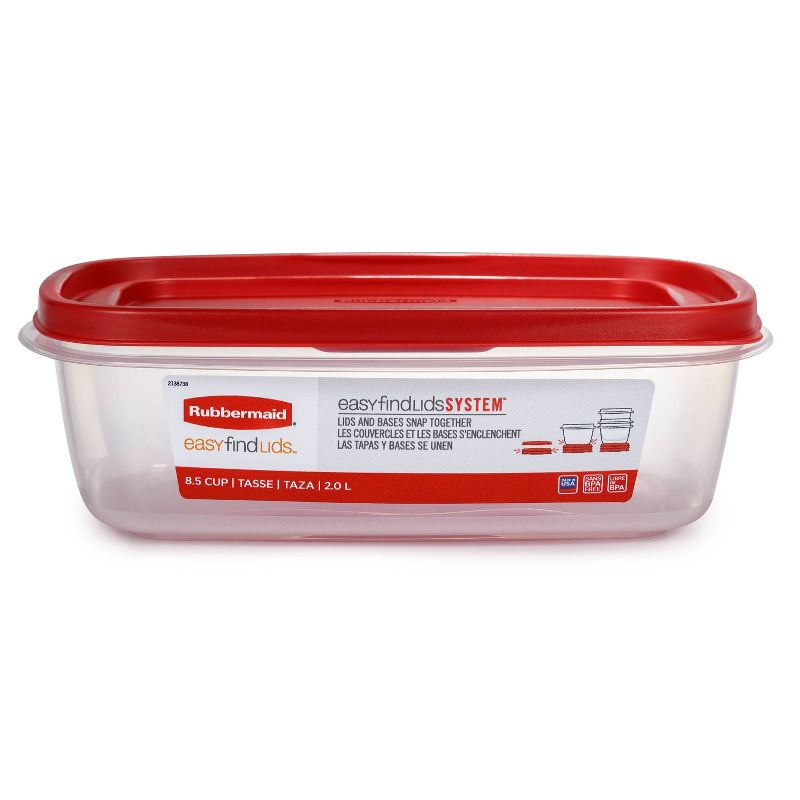 Rubbermaid Easy Find Lids 8.5 Cup Plastic Large Rectangle Food Storage Container Clear, 1 of 8