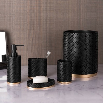 Amal Black and Gold Embossed Resin Bathroom Tumbler