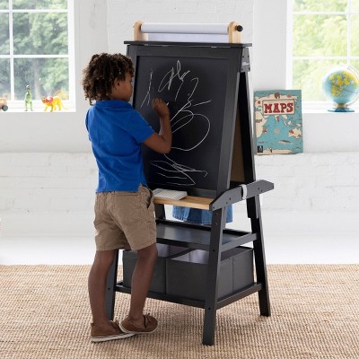 Charcoal and Natural Dual-Sided Toddler Art Easel with Storage