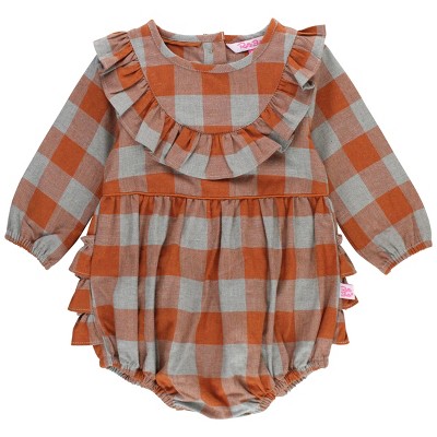 Image of RuffleButts Infant Girls Long Sleeve Ruffle Trim Bubble Romper