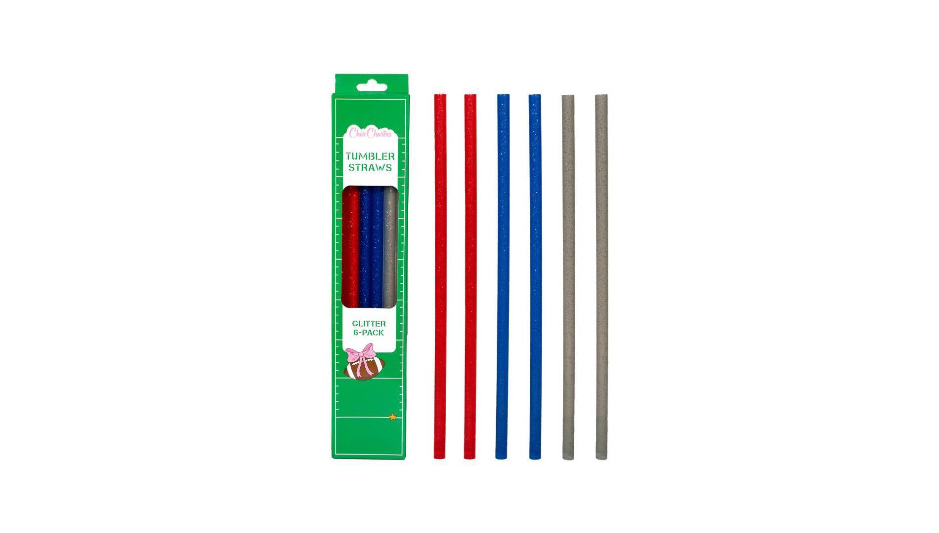 CharCharms 6pk 40oz Tailgate Water Bottle Straws Glitter