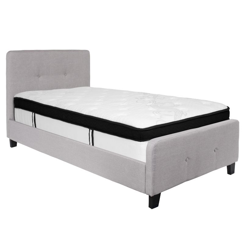 Flash Furniture Tribeca Twin Size Tufted Upholstered Platform Bed in Light Gray Fabric with Memory Foam Mattress, 1 of 5