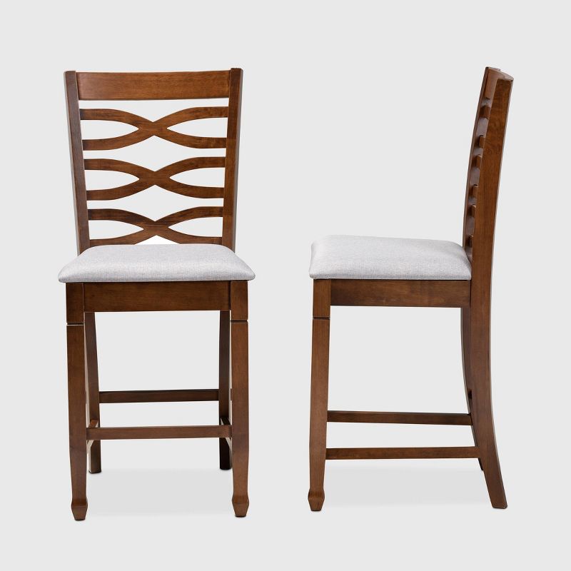 Set of 2 Lanier Fabric Upholstered Wood Counter Height Pub Chair Set Gray/Walnut - Baxton Studio: Elegant Design, Foam-Padded, Armless, 4 of 10