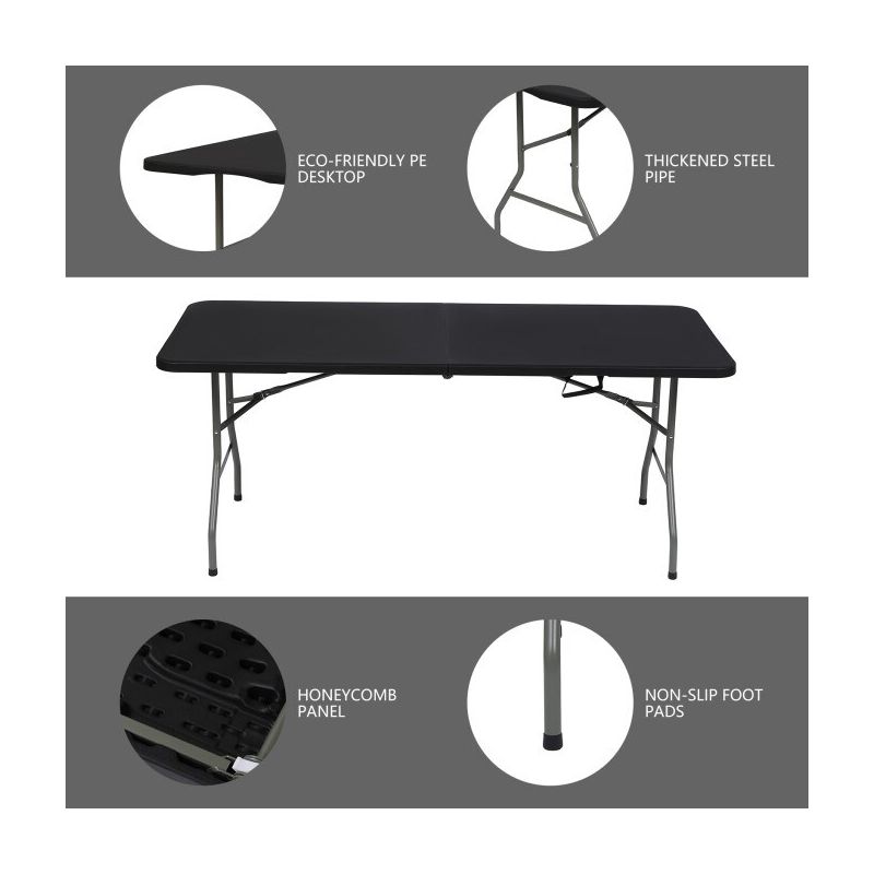 SUGIFT 6ft Portable Plastic Folding Tables for Home Garden Office Indoor Outdoor, Black, 2 of 8