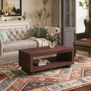 PAGED Mid-Century Style 2-Tier Wooden Coffee Table for Living Room,Minimalist Design Center Table Tea Table End Table with Storage - 1 of 4
