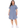 Agnes Orinda Women's Plus Size Short Sleeve Button Down Pockets Midi Denim Dress - 3 of 4