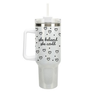 Elanze Designs She Believed She Could Hearts Polka Dots 40 oz. Stainless Steel, Large Water Bottle Coffee Mug, Spill & Leak Resistant, Thermal Travel - 1 of 1