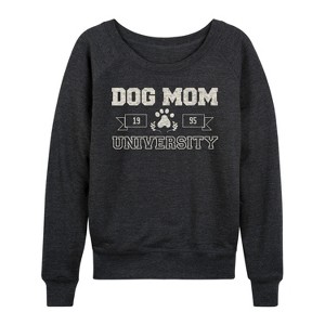 Women's - Instant Message - Dog Mom University Lightweight French Terry Wide Neck Long Sleeve Graphic Shirt - 1 of 4