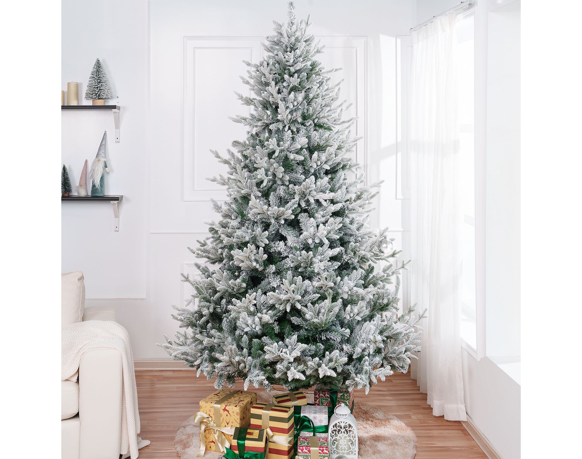 Home Imports Emporium 7.5ft Frosted Christmas Tree with Lights, Christmas Tree Prelit with 3266 Branch Tips, 650 Warm Lights and Metal Stand