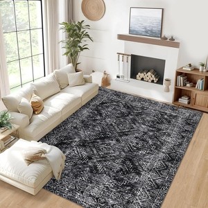 9x12,Washable Runner Rug Runner Vintage Rug Non Slip Kitchen Rug Distressed Grey Rug Low Pile Entryway Rug Soft Bathroom Rugs Stain Black - 1 of 4