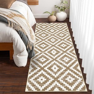 Modern Geometric Washable Runner Rug with Non-Slip Rubber Backing, Low Pile Carpet for Hallway, Kitchen, Laundry, and Entryway. - 1 of 4