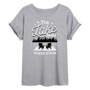 Women's - Instant Message - Lake Happy Place Oversized Graphic T-Shirt - 1 of 4
