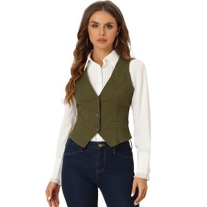 INSPIRE CHIC Women's Denim Sleeveless V Neck Button Down Casual Waistcoat Vest - 1 of 4