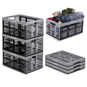 CleverMade Collapsible 3pk 45L 100% Recycled Utility Crate Stone - 1 of 4