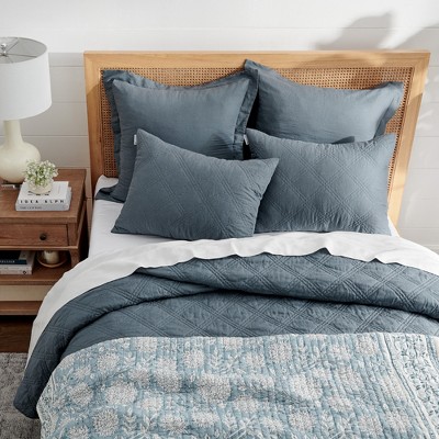 Adare Blue and White Cotton Reversible Quilted Throw