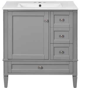 Gulches 30 Inches 1 Sink Freestanding Gray Bath Vanity with White Ceramic Top 3 Drawers Cabinet Modern Design - 1 of 4