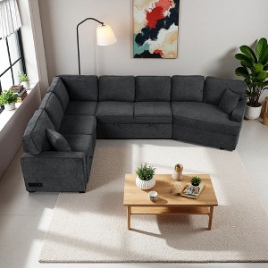 126" L-Shaped Convertible Sectional Sofa Bed with Charging Ports - 1 of 4