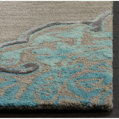 Elysian Gray and Turquoise Square Tufted Wool-Silk Blend Rug - 7' x 7'