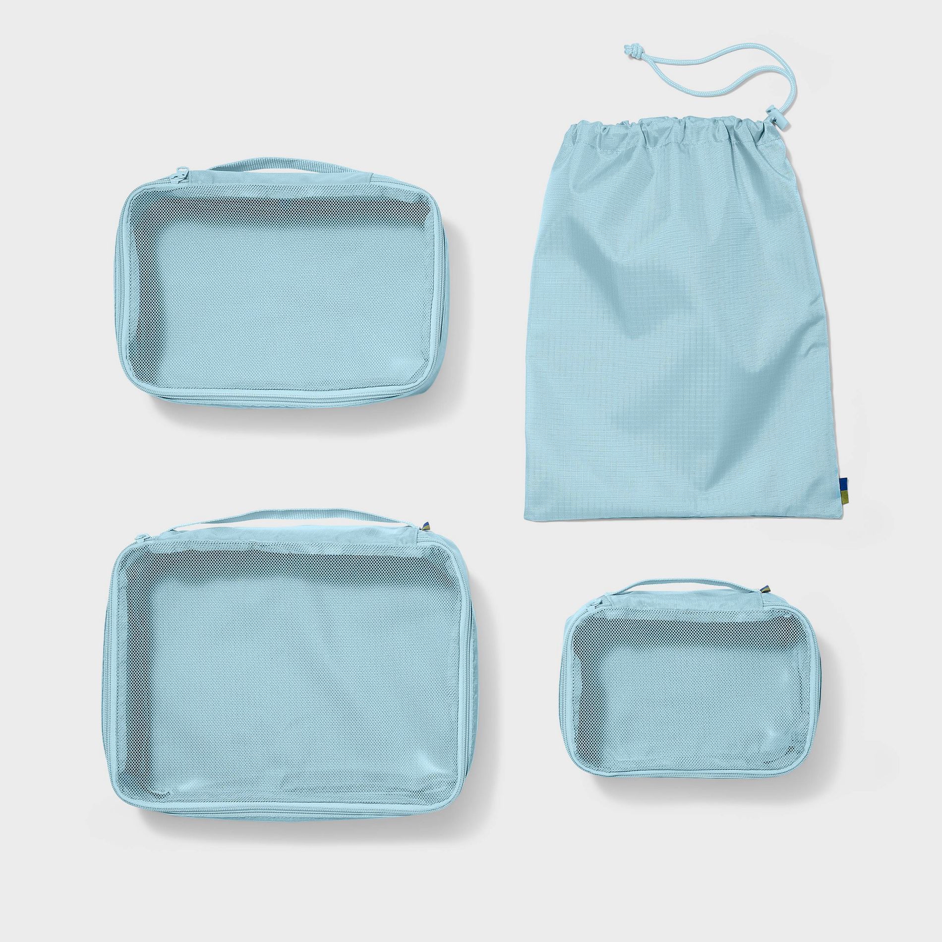 4pc Packing Cube Set - Open Story™ Muddy Aqua: Zipper & Drawstring Closure