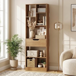 61 Inch Tall Bookshelf with Storage Drawer 8 Cube Freestanding