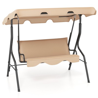 Tangkula 3-Person Swing Chair Porch Swing Seat w/ Adjustable Canopy Removable Cushion