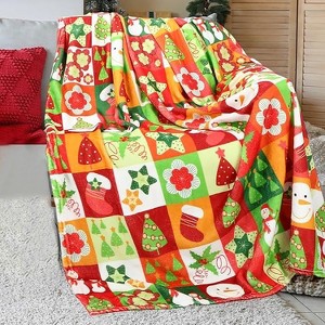 Lomsoe Christmas Throw Blankets Snowmen, Hearts, Santa, Snowflakes, Xmas Tree Soft Cozy Christmas Plush Flannel Blanket for Sofa, Christmas Gift. - 1 of 4