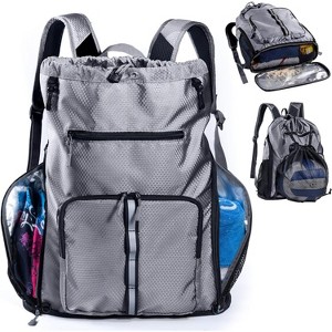 Large Waterproof Beach Backpack, Sandproof Drawstring Bag with Shoe Compartment for Pool, Gym - 1 of 4