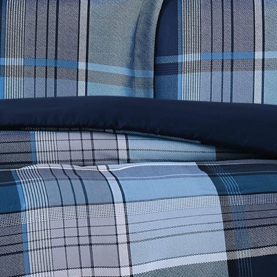 Blue and Gray Plaid Twin Microfiber Comforter Set