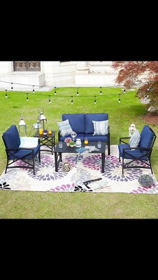 5-Piece Blue Metal Patio Conversation Set with Cushions