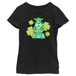 Girl's Star Wars: The Mandalorian St. Patrick's Day Ahsoka Tano and Grogu T-Shirt - 1 of 4