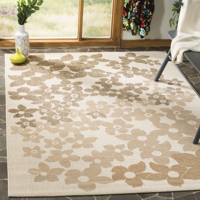 Beige and Brown Floral Tufted Handmade Washable Rug