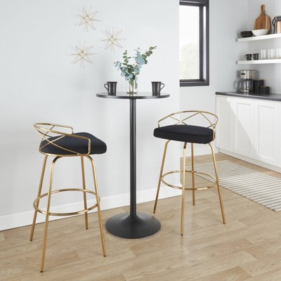 Charlotte 30" Black Velvet and Gold Metal Swivel Barstool
