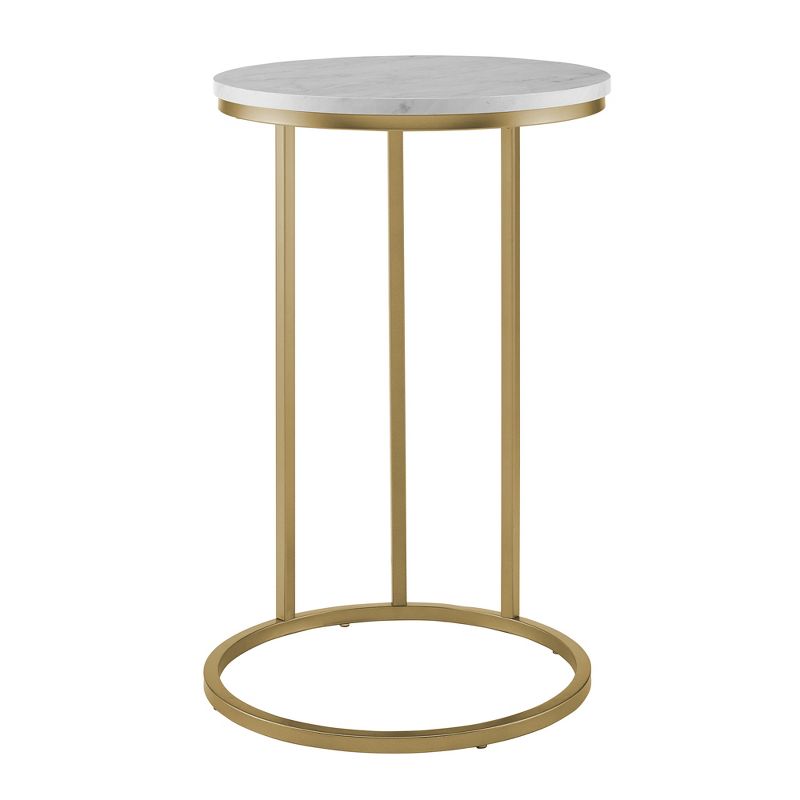 24&#34; Modern Glam Round C Table Faux White Marble/Gold - Saracina Home, 4 of 8