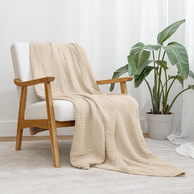 Sand Twin Muslin Cotton Throw Blanket, 90" x 66"