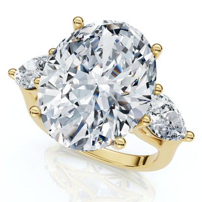 Pompeii3 Certified 9 1/2Ct Oval Three Stone Diamond Engagement Ring 14k Gold Lab Created