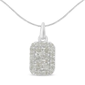 .925 Sterling Silver 1 cttw Diamond Block Pendant Necklace (I-J, I3-Promo) - 1 of 4