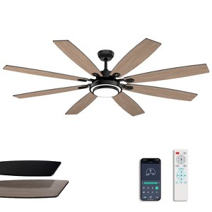 Siljoy 72-in Black LED Ceiling Fan with Dual Color Blades (Black and oak)-Remote Included (8 Blades) - 1 of 4