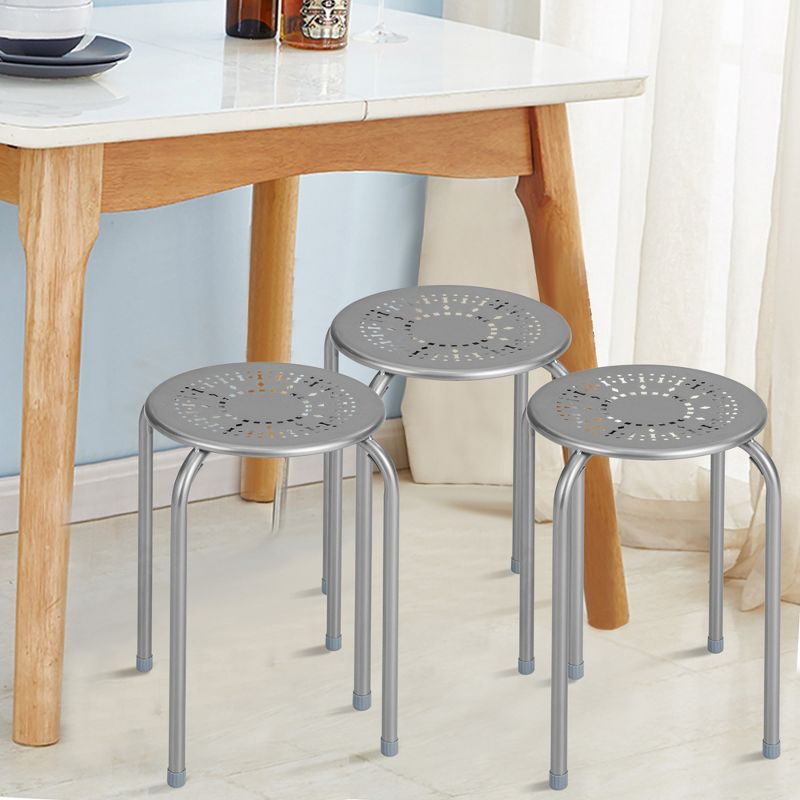 Costway Set of 6 Stackable Metal Stool Set Daisy Backless Round Top Kitchen Grey, 2 of 10