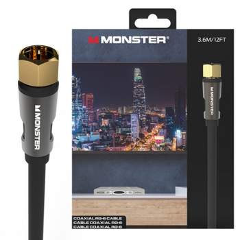 Monster Essentials Coaxial Video Cable - RG-6 Coax Cable Gold-Plated F-Pin Connector, Duraflex Protective Jacket, and Aluminum Extruded Shell - 12ft