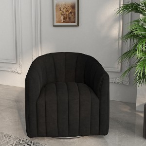 SEYNAR Modern Velvet Curved Swivel Accent Barrel Chair with Metal Base - 1 of 4