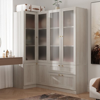 FUFU&GAGA Grey Modular Combination Decorative Cabinet, Any combination can be assembled, Frosted Glass Door, Create Elegant Home Space