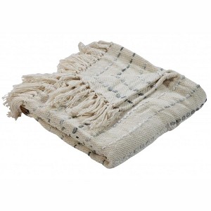 50" X 60" Cream Kantha Cotton Striped Throw Blanket with Embroidery - 1 of 4